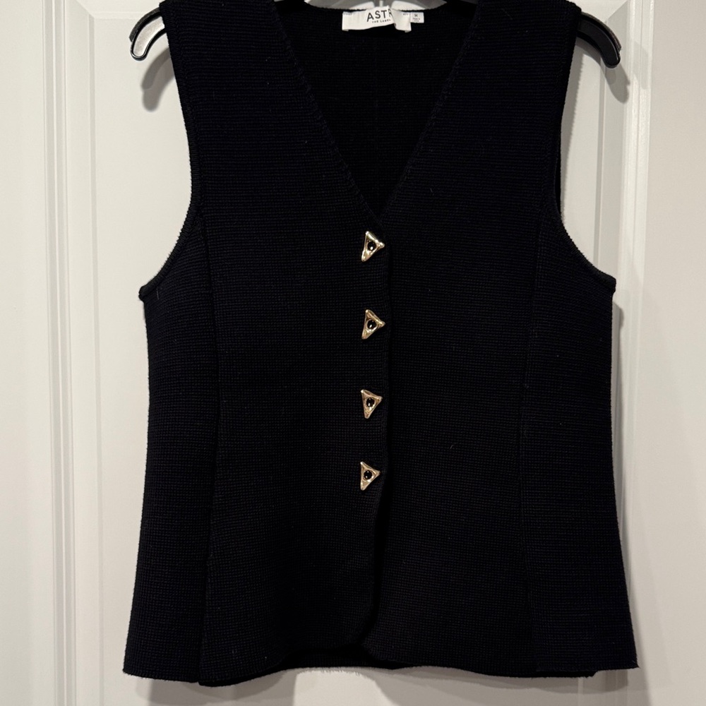 Astr Jayce Black knit Sweater Vest with Triangle Gold Buttons